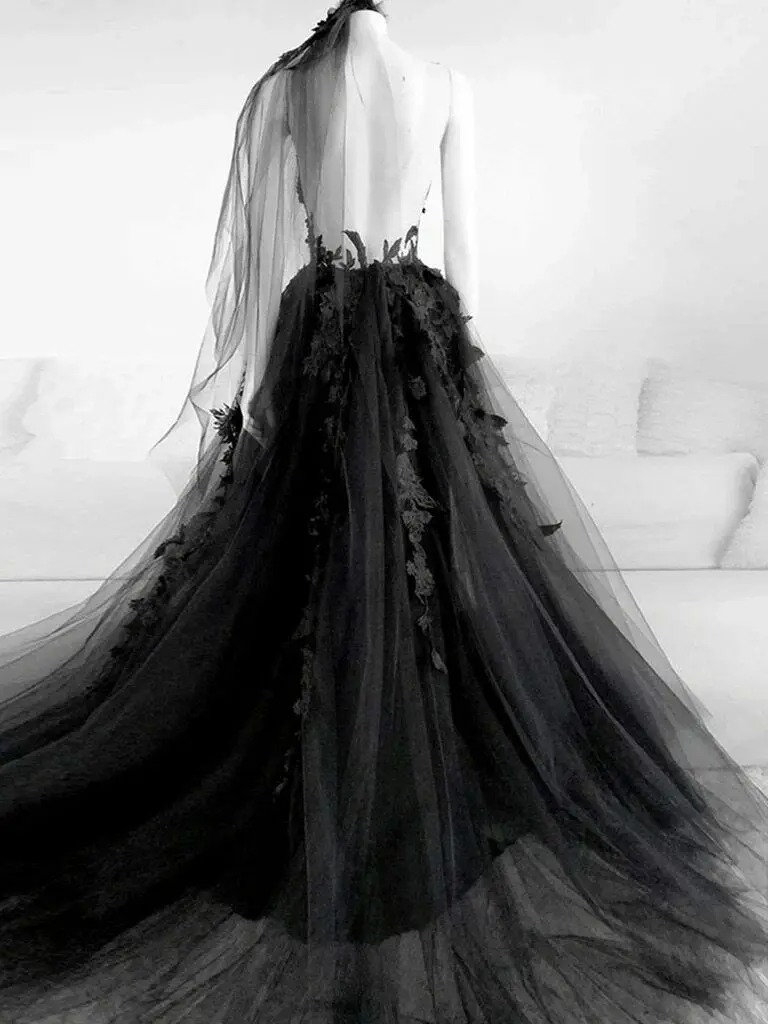 2023 Gothic Black Wedding Dress Vintage Lace High Neck - Etsy
