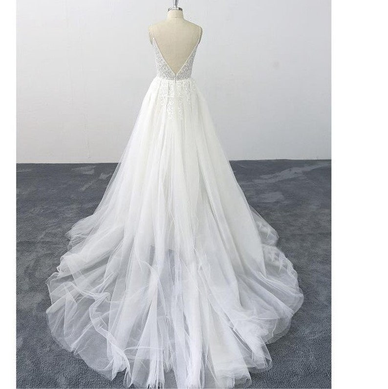 V-Neck Aline with Lace Bodice Wedding Dress