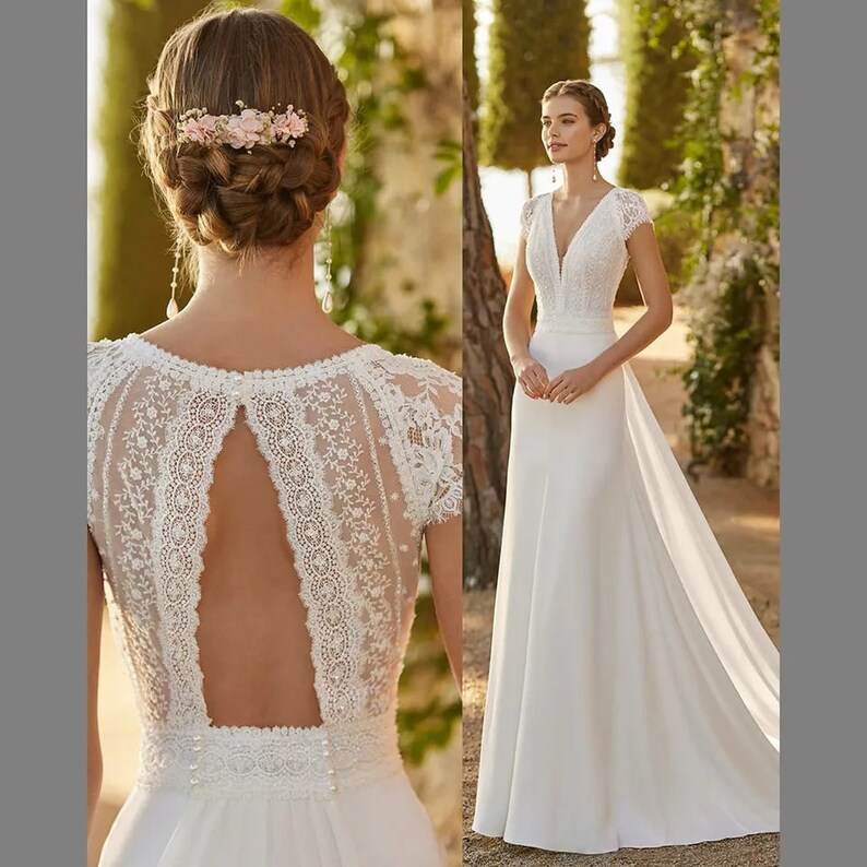 wedding gown with removable train