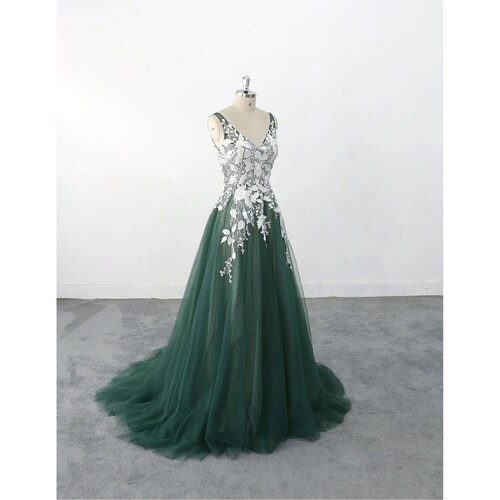 Lace Wedding Dress Dark Green Tulle Wedding Gown Ball Gown Etsy