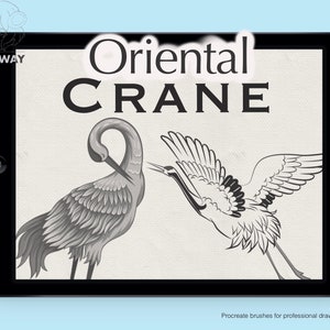 Oriental Crane - 17 Procreate Brushes, Ancient Japanese Traditional Chinese Celestial Auspicious Bird Embroidery Beautiful Art, Culture Draw