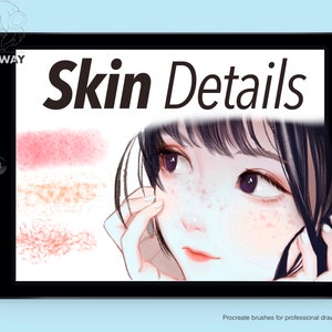 肌の詳細 - 7 つの Procreate ブラシ、マンガ コミック アニメ キャラクターの顔のテクスチャの詳細、人物の肖像画 似顔絵 傷 そばかす 斑点 キラキラ
