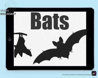 Chauves-souris - 14 pinceaux de procréation, Doodle Clipart Illustrations vectorielles Lineart Silhouette Stamp, Halloween Spooky Witch Elements Art Vampire Night