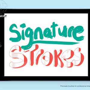 Signature Strokes - 13 Procreate Brushes, Creative Cute Retro Vintage Font Brush, Bubble Space, Writing Title Design Words Comic Manga Anime