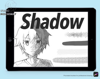 シャドウ - 11 種類の Procreate ブラシ、マンガ アニメ コミック ツールキット、シャドウイング スクリーントーン グレースケール、鉛筆ストローク、初心者に役立つキャラクター アート キット