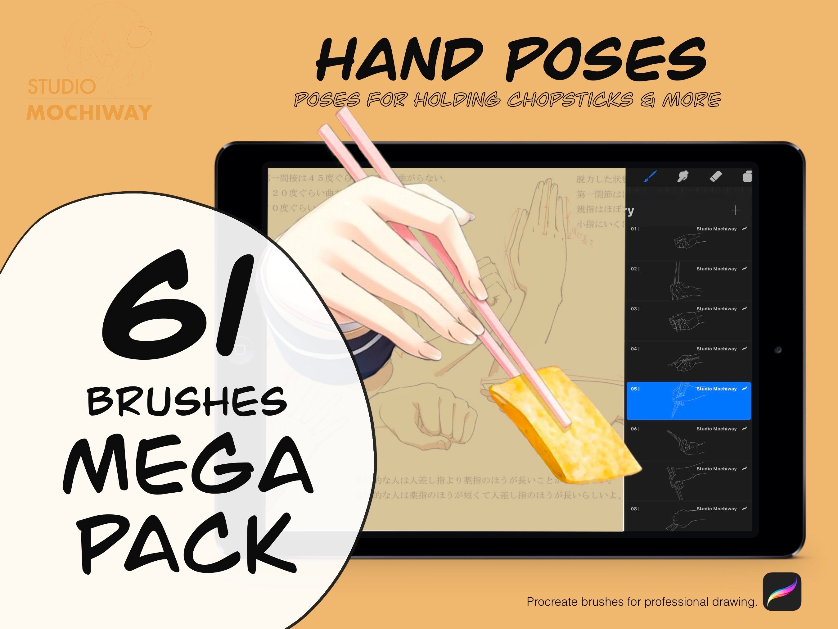 Hand Poses - 61 Procreate Brushes, Manga Illustration, Anime Digital ...