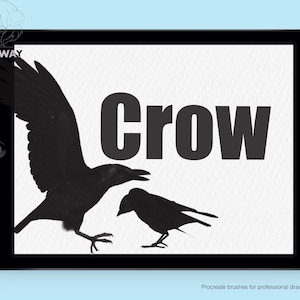 Crow - 14 Procreate Brushes, Doodle Clipart Vector Illustrations Lineart Silhouette Stamp, Death Darkness Mythology Magic Witch Night Bird
