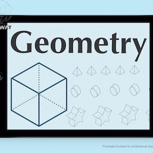 May include: A digital illustration of geometric shapes on a blue background. The shapes include a cube, pyramids, cylinders, and stars. The text "Geometry" is displayed at the top of the image.