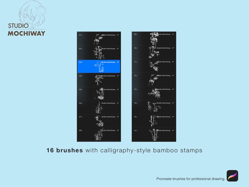 Calligraphy Bamboo 16 Procreate Brushes, Ancient Japanese Painting
