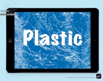 Plastique - 8 pinceaux Procreate, effet de texture brillant 3D, matériau d'emballage réaliste brillant transparent, polymère pour pinceaux design texturé