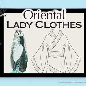 Oriental Lady Clothes - 12 Procreate Brushes, Ancient Japanese Traditional Chinese Korean Hanfu Qing Dynasty Girl Kimono Hanbok Concubine