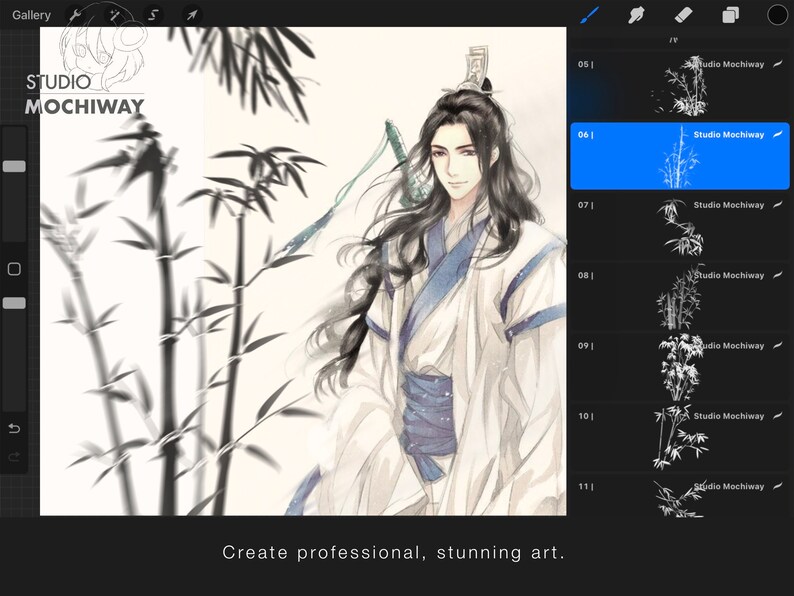 Calligraphy Bamboo 16 Procreate Brushes, Ancient Japanese Painting