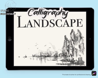 Paisaje caligráfico 16 pinceles para Procreate, pintura japonesa