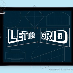 Letter Grid - 18 Procreate Pinsel, Schrift-Design, Words Alphabets Richtlinien, Banner Vintage Ribbon Border Rahmen, Designer Template