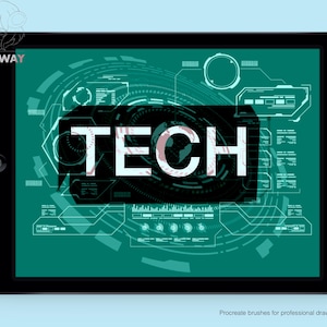 Tech - 29 Procreate Brushes, Texture Effects Technology Elements Data IT Sci-Fi Futuristic Mecha Robot Artificial Intelligence AI Bots Art