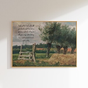 May include: A painting of a rural landscape with a wooden fence and a hay bale. The painting is in a rustic style and features a quote from the Bible: "Trust in the Lord with all your heart, and lean not on your own understanding: in all your ways acknowledge him, and he shall direct your paths."  Proverbs 3:5-6