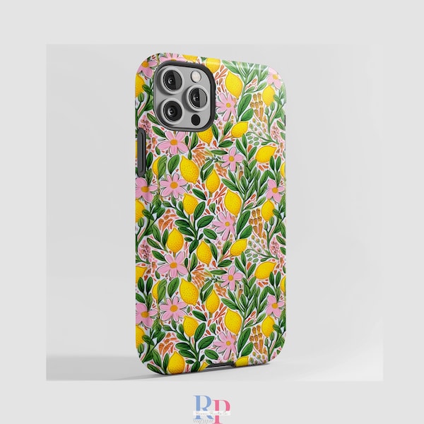 Lemons Retro iPhone Case, For iPhone 15 Pro Case, iPhone 13 Pro Case, iPhone 12 Case, iPhone 11 Case, More Models, Color Pop Yellow Pink