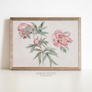 Pink Roses Vintage Painting  | Antique Botanical Print | French Country Print | Farmhouse Bedroom Digital PRINTABLE Wall Art
