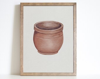 Vintage Clay Pot Kitchen Wall Art | Antique Pottery Print  | Farmhouse Wall Decor | Country Kitchen Decor | Digital PRINTABLE wall art