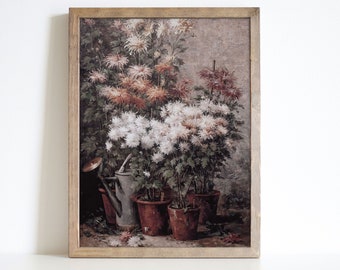 Fleurs de jardin peinture vintage | Pots de fleurs antiques Art | Décor de ferme Art mural imprimable numérique
