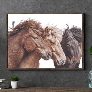 Arte mural de caballos salvajes, arte mural de granja, póster de animales de granja, conjunto de retratos de ponis, póster de caballos, arte mural escandinavo, impresión digital