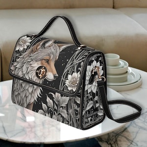 Sac à main cartable art déco renard argenté Art nouveau lune sac à main noir poignée supérieure sac toile 1920 sac rétro renard amant cadeau sac à main Art déco original