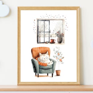 Cozy Cat Cute Winter Print,  Winter Nursery Decor, Gift For Friend, Christmas Farmhouse Decor, Christmas Gift, Digital PRINTABLE Wall Art