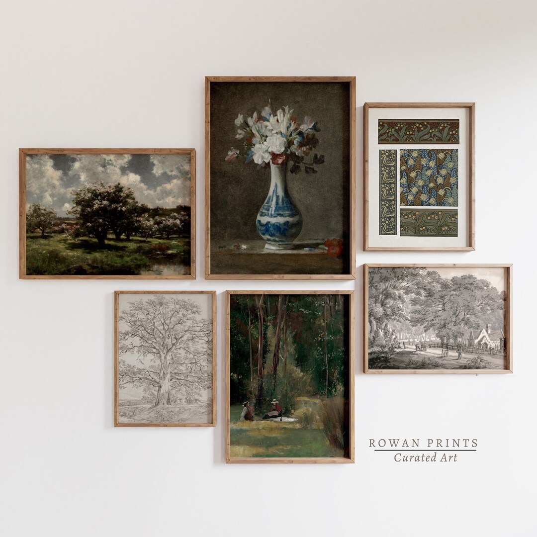 Vintage Gallery Wall Art SET | Antique Prints Warm Aesthetic | Set of 6 ...