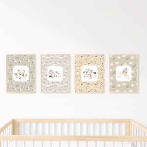 Cottagecore Nursery Set Of 4 Animal Prints, Cute Nursery Decor Farm Wall Art for Nursery New Baby Gift Farm Animals Neutral Farmhouse Decor