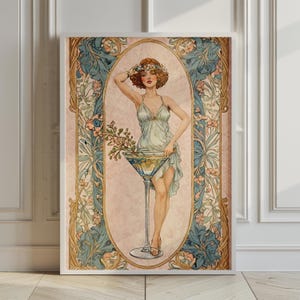 Art Deco Woman Cocktail Print Blue Art Nouveau Printable Gatsby Home Decor Mid Century Wall Art Bar Cart Print Vintage Flapper Art Print