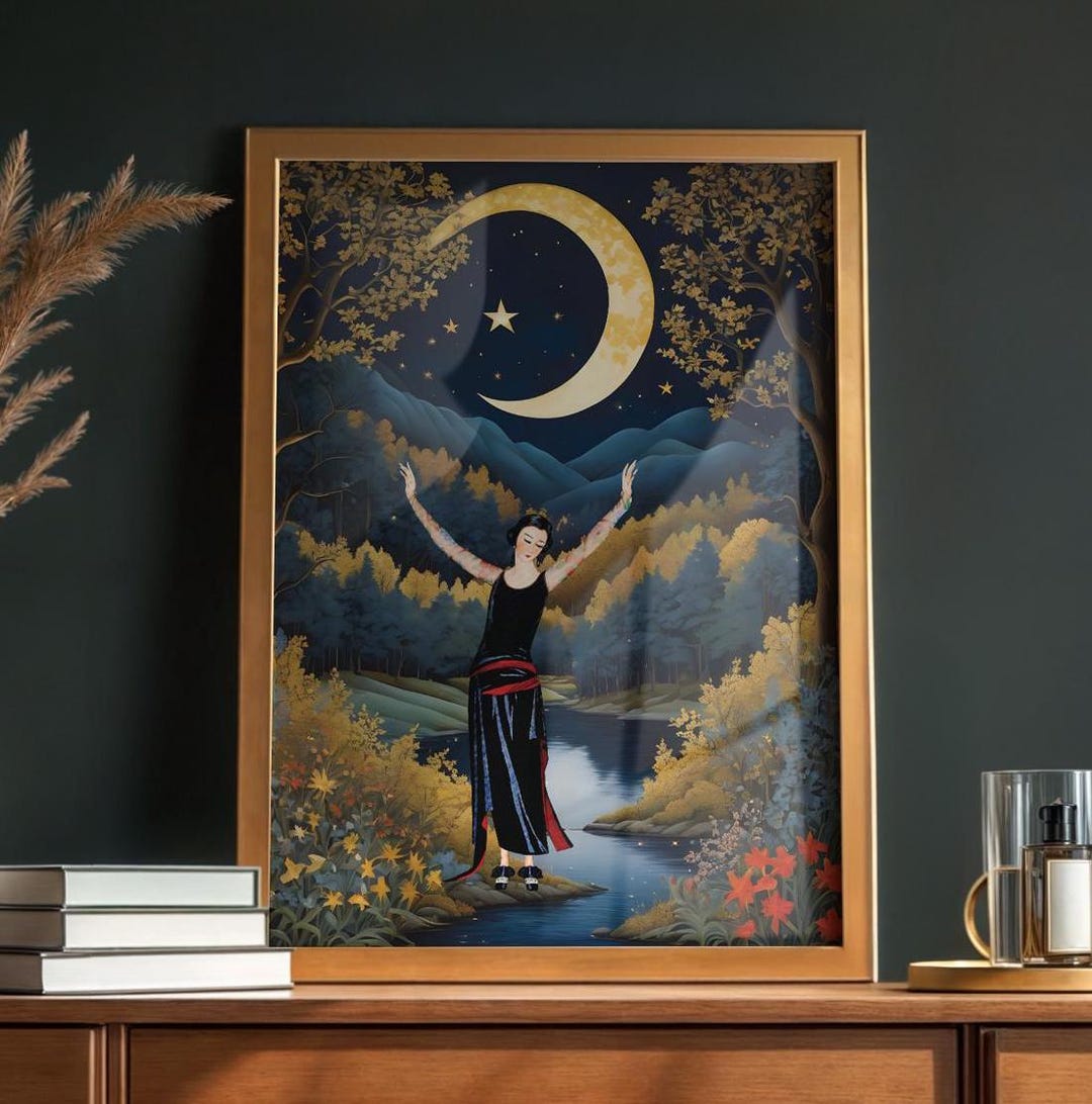 Art Deco Woman and Moon Print: Vintage Art Nouveau Poster - Etsy