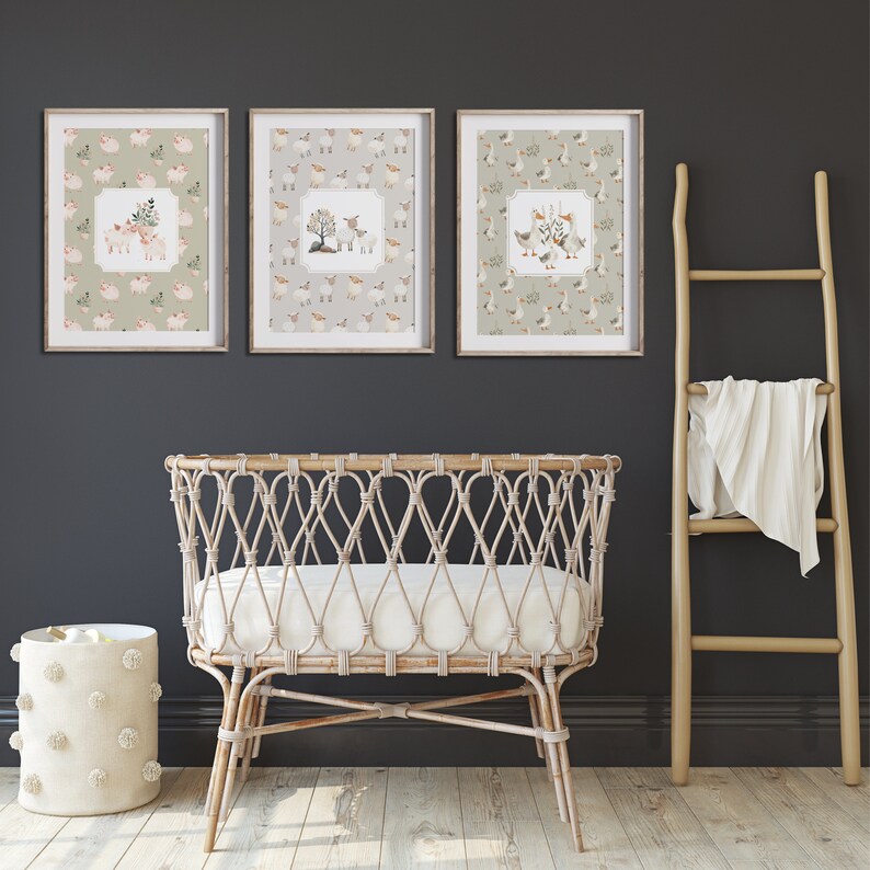 Cottagecore Nursery Set Of 4 Animal Prints, Cute Nursery Decor Farm Wall Art for Nursery New Baby Gift Farm Animals Neutral Farmhouse Decor