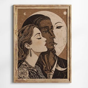 Woman And Man Art Deco Print Woman Vintage Print Art Nouveau Moon Lady Neutral Wall Art Lady And Moon 1920s Art Print Moon Wall Art