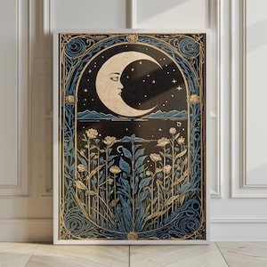 Blue Moon Art Deco Print: Vintage Celestial Wall Art