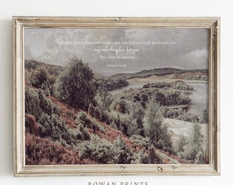 Vintage Scripture Wall Art | Bible Quote Print | Christian Gift | Vintage Landscape Painting | Isiah 54 10