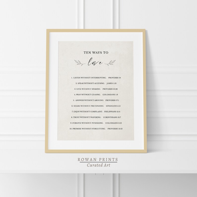 Ten Ways to Love Wall Art Printable, Bible Verse Wall Art, Scripture ...