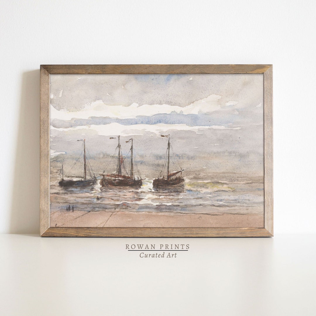 Vintage Boats Watercolor Painting | Antique Coastal Print | Seaside Art ...