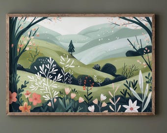 Scandi  Woodland Clearing Printable, Modern Farmhouse Decor, Scandinavian Wall Art, Neutral Home, Digital Wall Art, Nordic Nature Landscape