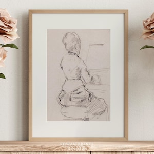 Woman at Piano Vintage Portrait Sketch | Antique Lady Piano Print | Woman Playing Piano Art | Farmhouse Decor | PRINTABLE Wall Art