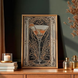 Art Deco Cocktail Print Orange Art Nouveau Printable Art Boho Home Decor Mid Century Wall Art Bar Cart Print Vintage Cocktail Art Print