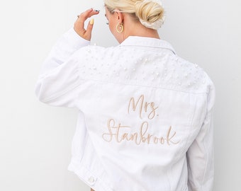 White Personalized Bridal Jacket, Personalized Bridal Jean Jacket, Bride Denim Jacket, Mrs Jacket, Future Mrs Personalized Jacket, Bride