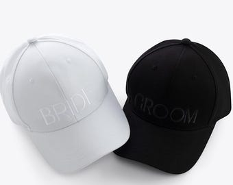 Bride & Groom Baseball Cap Duo - His and Hers Wedding Hats, Couple Baseball Hat Set, Matching Couples Hats, Couple Newly Engaged Gift