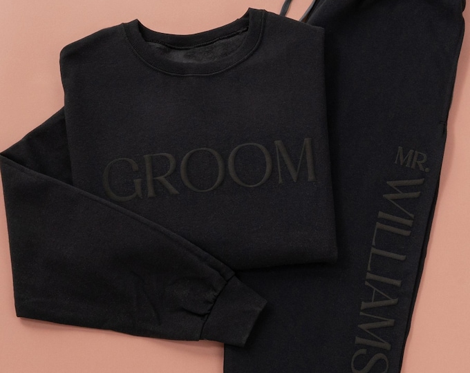 Embossed Groom Sweatshirt, Groom Joggers, Groom Gift Set, Groom Gift, Bride and Groom Sweatshirts, Matching Couples Sweatshirt, Wedding Gift