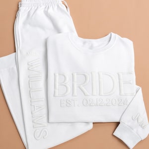 Embossed Bridal Gift Set, Bride Sweatshirt, Bride Joggers, Custom Bride Sweatshirt, Engagement Gift, Bridal Shower Gift, Gift For Bride