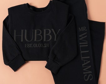 Embossed Hubby Sweatshirt, Personalized Hubby Sweatshirt, Honeymoon Set, Groom Shirt, Wedding Gift, Gift For Husband, Anniversary Gift