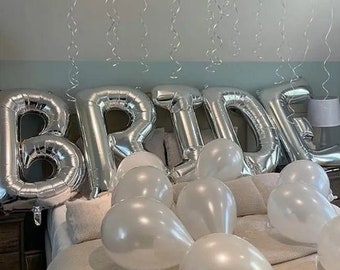 Jumbo BRIDE Balloons, 40 inches XL Bride Balloon Letters, Bride Silver Foil Balloons, Bachelorette Party Decorations, Engagement Party Decor
