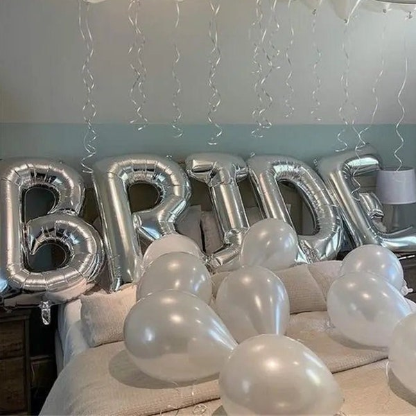 Jumbo BRIDE Balloons, 40 inches XL Bride Balloon Letters, Bride Silver Foil Balloons, Bachelorette Party Decorations, Engagement Party Decor