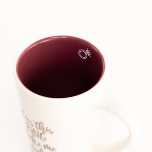 Ceramic mug with rose-gold print Does This Ring Make Me Look Engaged. Perfect engagement gift.
