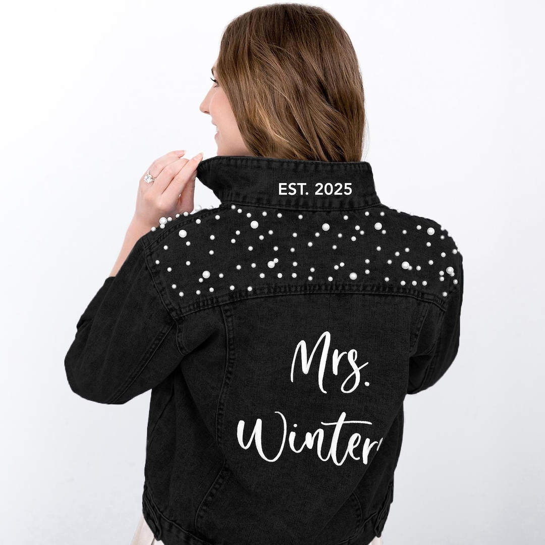 Bride Jean Jacket Black Denim, Embroidered Black Bridal Jacket, Future ...
