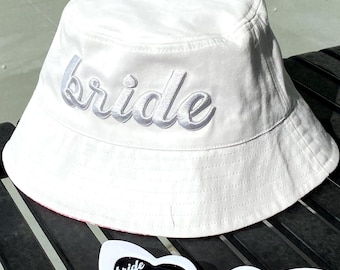 White Bucket Hat, Bride Bucket Hat, Bachelorette Party Hat, bridesmaid gift, Bachelorette Party Gift, Gift for Bride, Bride Gift, Summer Hat